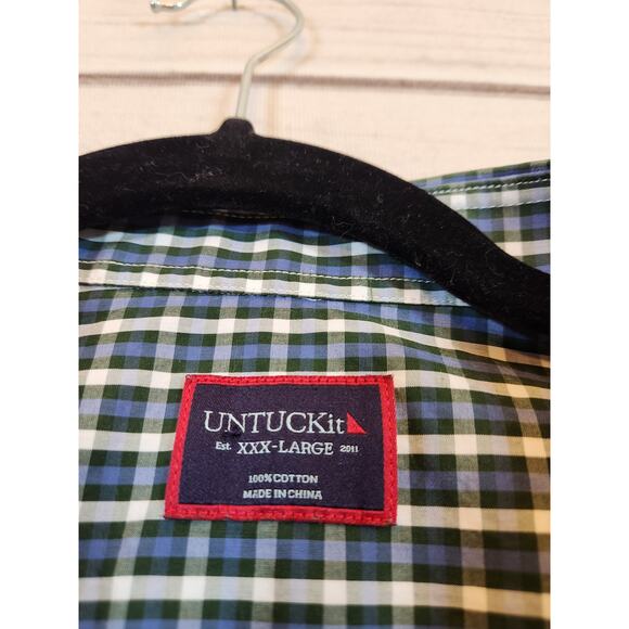 UNTUCKit Men's Green White Cotton Check Long Sleeve Button Down Shirt Size XXXL - Picture 3 of 5